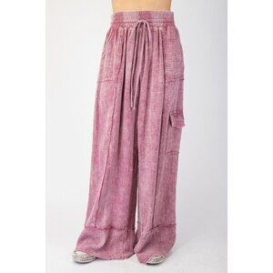 Roxie Cotton Gauze Mineral Washed Wide Leg Pants in Mauve